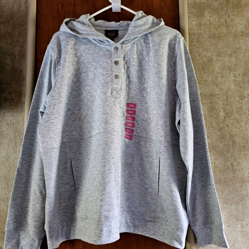 🔥 Quilted Quarter Snap Hooded Sweatshirt Heather Gray Size XXL